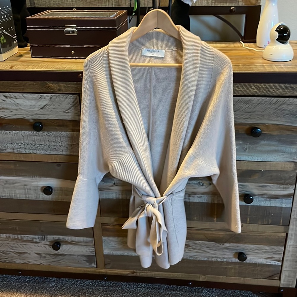 MM Lafleur belted sweater with pockets. Worn a few times. Belt holes from cat